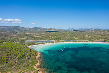 Cala Brandinchi beach in San Teodoro in Europe, Italy, Sardinia, San Teodoro, in summer, on a sunny day.