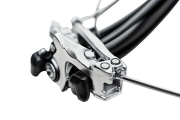 Intricate close-up of a bicycle brake mechanism showcasing precision engineering and craftsmanship isolated on transparent background