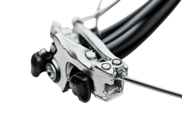 Intricate close-up of a bicycle brake mechanism showcasing precision engineering and craftsmanship isolated on transparent background