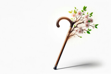 The cane turns into a flowering branch. Space for text.