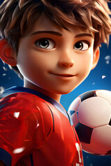 boy athlete with a ball in red clothes