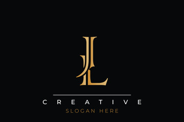 Sophisticated gold JL monogram logo on a sleek black background, ideal for branding, creative design, and luxurious themes.