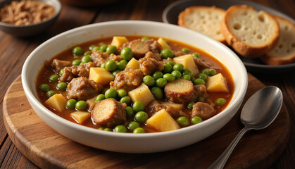 Hearty hernekeitto served in cozy dining room, comfort food