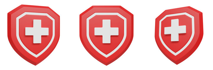 Set of First Aid Kit Plastic Shield Health Protection, Healthcare 3d icon illustration isolated on transparent background