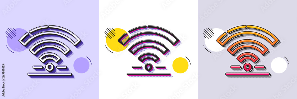 Poster wifi line icon. halftone dotted pattern. gradient icon with grain shadow. wireless internet sign. ho