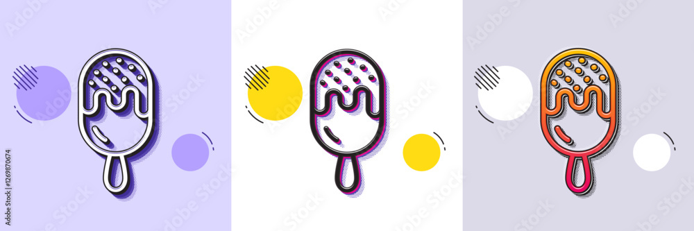 Poster ice cream on stick line icon. halftone dotted pattern. gradient icon with grain shadow. vanilla sund