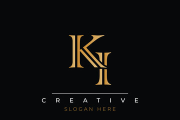 Sophisticated gold KI monogram logo on a sleek black background, ideal for branding, creative design, and luxurious themes.