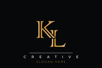 Sophisticated gold KL monogram logo on a sleek black background, ideal for branding, creative design, and luxurious themes.