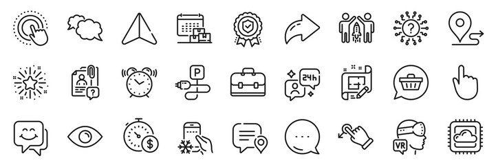 Cloud computing, Chat bubble and Last minute line icons pack. Share, Message, Paper plane icons. Twinkle star, Delivery calendar, Partnership web icon. Vector