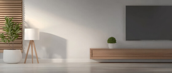 Fototapeta premium Contemporary living room with minimalist decor and natural light illuminating the space