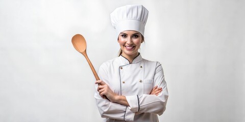 Naklejka premium female chef with cooking tools, a professional cook in uniform