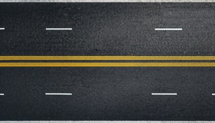 a top down view of an asphalt road with yellow lines