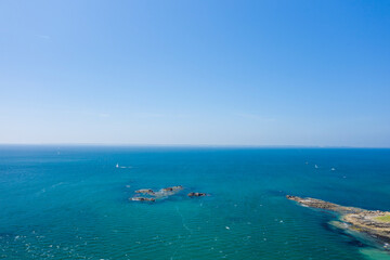 The tip of Conguel and the islet of Toul Bihan in Quiberon in Europe, France, Brittany, Morbihan, Quiberon, in summer, on a sunny day.
