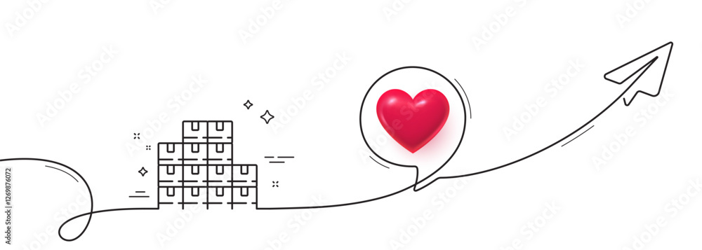 Poster wholesale inventory line icon. continuous line with share plane. warehouse boxes sign. logistic good