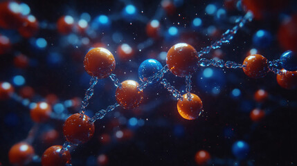 Vivid 3D rendering of molecular structures depicting proteins and enzymes in dynamic biological interactions Symbolizing life sciences innovation and complexity Modern bright tone with blank space

