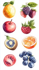 Watercolor Fruit Clipart, Fruits watercolor illustrations with fresh juicy colors, fruits watercolor clipart featuring realistic textures, fruits watercolor painting for organic designs