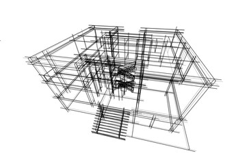 Vector Wireframe Architectural Drawing – Modern Building Sketch