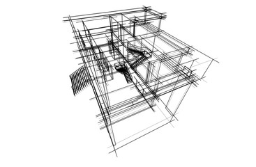 Vector Wireframe Architectural Drawing – Modern Building Sketch