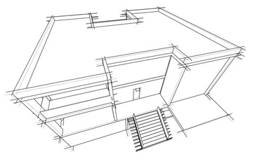 Vector Wireframe Architectural Drawing – Modern Building Sketch