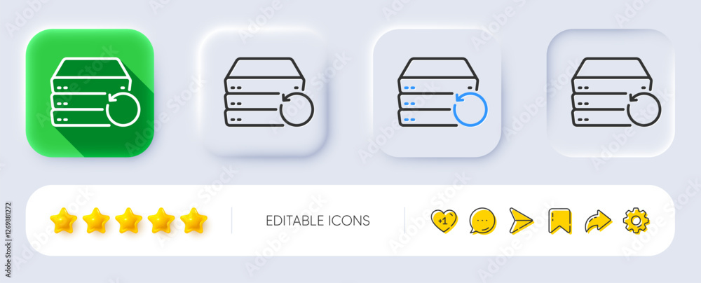 Poster recovery server line icon. neumorphic, flat shadow, 3d buttons. backup data sign. restore informatio