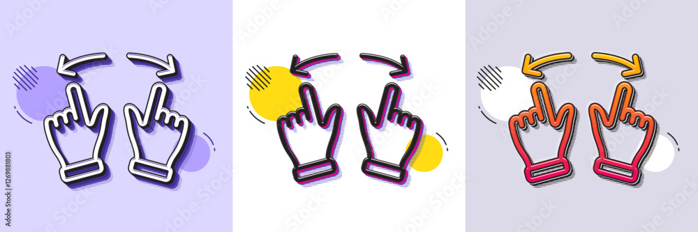 Poster move gesture line icon. halftone dotted pattern. gradient icon with grain shadow. slide arrow sign. 