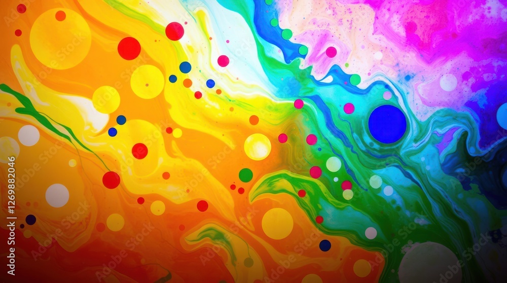 Poster colorful fluid art with vibrant circles and swirling patterns creates a mesmerizing and abstract vis