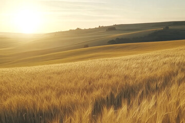 Obraz premium Golden wheat fields at sunset capturing the warmth of golden hour