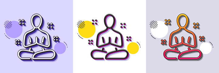 Yoga line icon. Halftone dotted pattern. Gradient icon with grain shadow. Meditation pose sign. Relax body and mind symbol. Line yoga icon. Various designs. Vector