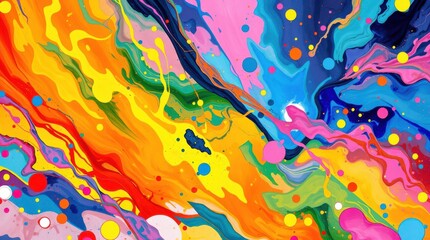 Fototapeta premium Vibrant paint splatter with playful circular accents. Dynamic, colorful abstract art in motion.