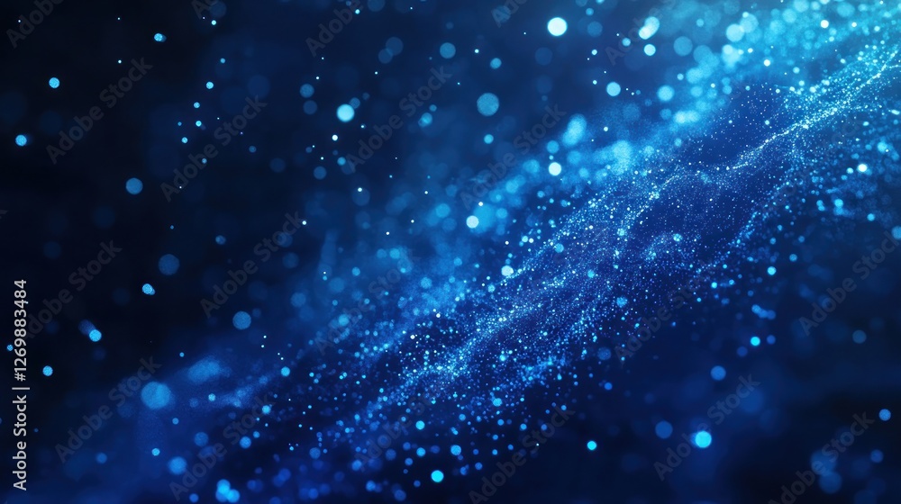 Poster abstract blue particle flow background with depth of field effect