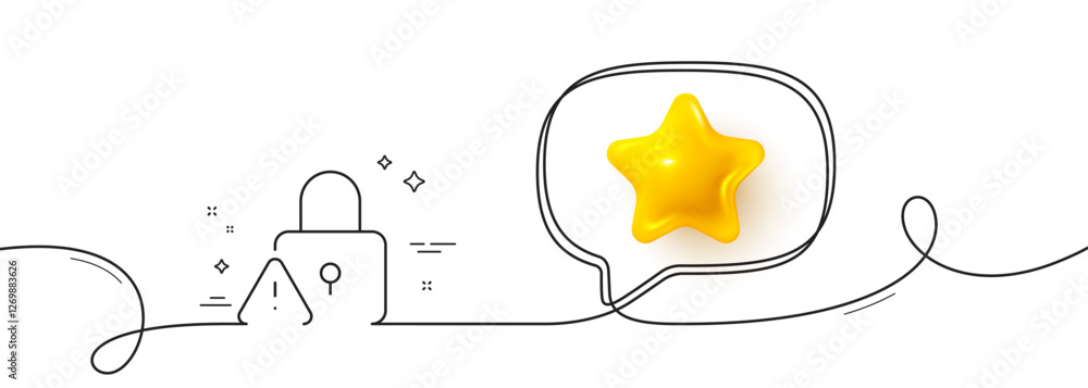 Poster lock line icon. continuous line with 3d star. padlock warning sign. security access symbol. 3d star 