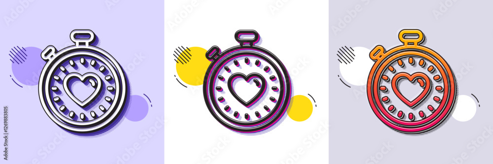 Poster heart in timer line icon. halftone dotted pattern. gradient icon with grain shadow. love symbol. val