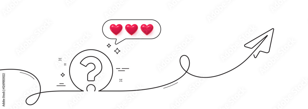 Poster question mark line icon. continuous line with share plane. support help sign. faq symbol. hearts rat