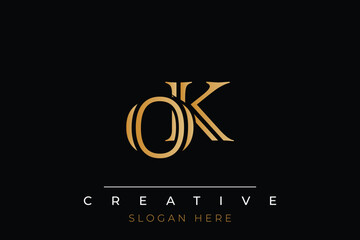 Sophisticated gold OK monogram logo on a sleek black background, ideal for branding, creative design, and luxurious themes.
