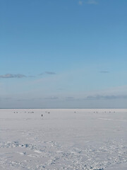 frozen Kiev sea sunny day blue sky snow on the sea