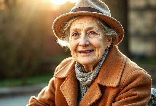 Natural light portrait of a 70-year-old woman outdoors