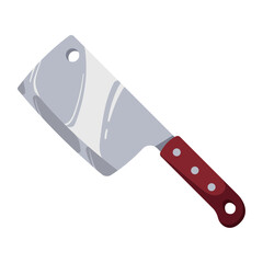 Vector Illustration of a Meat Cleaver with Red Handle – Flat Design Butcher Knife for BBQ and Kitchen Use
