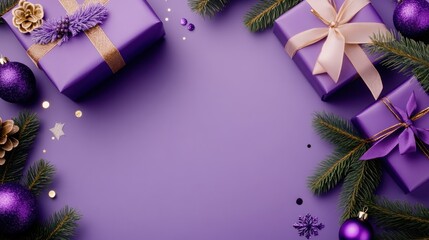 Elegant Purple Christmas Presents and Decorations