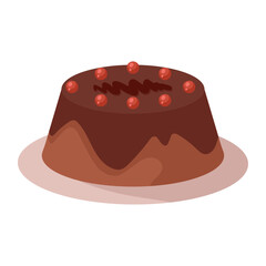 Vector Illustration of a Delicious Chocolate Pudding or Cake Topped with Red Berries on a Plate for Dessert or Sweet Food Concepts