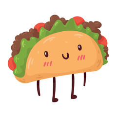 Vector image of a kawaii-style taco icon with a white background