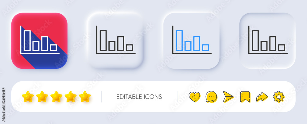 Poster histogram column chart line icon. neumorphic, flat shadow, 3d buttons. financial graph sign. stock e