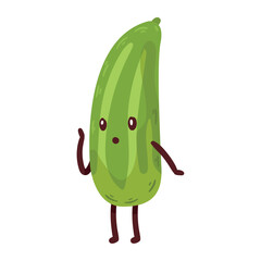 Vector image of a kawaii-style cucumber icon with a white background