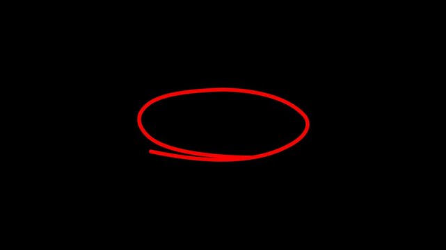 Animated hand drawn red circle animation. 4k video of hand drawn circle animation. Red circle design element isolated on transparent background HD.