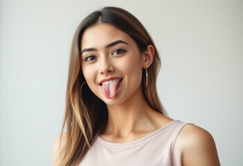 Female portrait with tongue outside