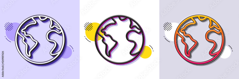 Poster world planet line icon. halftone dotted pattern. gradient icon with grain shadow. web internet sign.