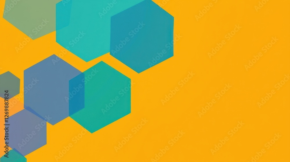 Aufkleber geometric abstraction with colorful overlapping hexagons on a vibrant yellow background. modern art 