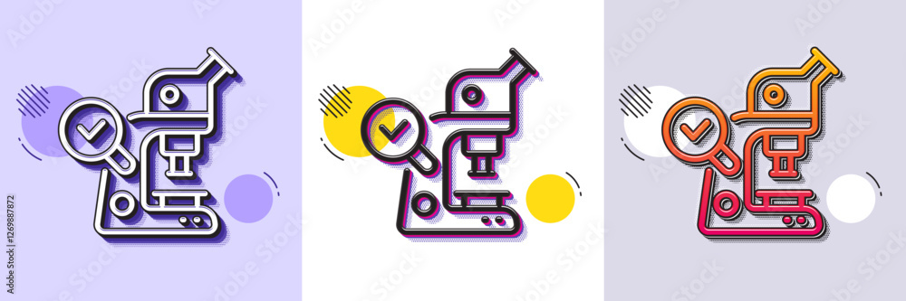 Poster microscope line icon. halftone dotted pattern. gradient icon with grain shadow. laboratory equipment