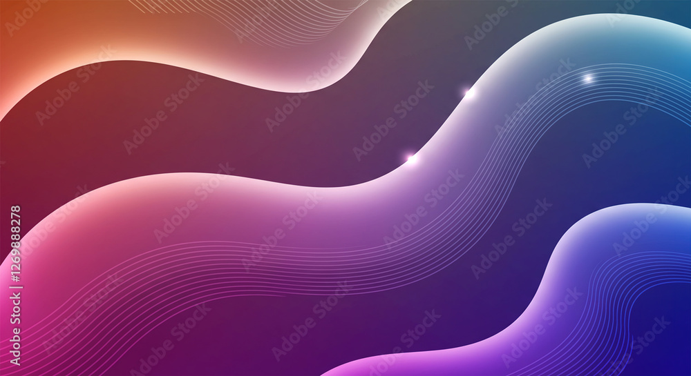 Poster fluid gradient waves with shadow lines and glowing light effect, modern flowing motion abstract back