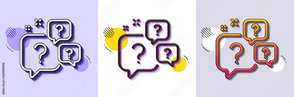Poster question bubbles line icon. halftone dotted pattern. gradient icon with grain shadow. ask help sign.