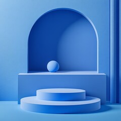 Bright Blue Podiums Positioned in a Modern Sports Arena During a Competition Event